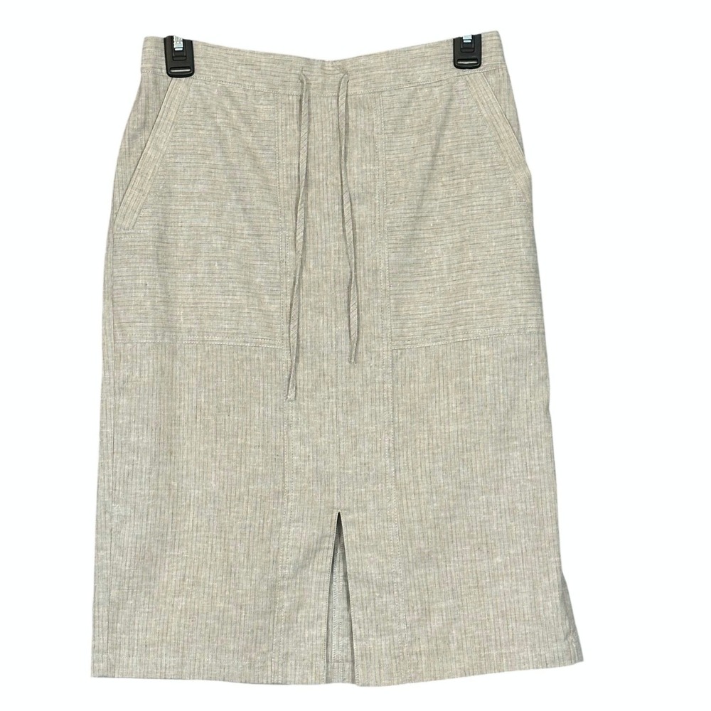 prAna Hemp Blend Midi Skirt‎ Oatmeal Beige Drawstring Front Slit W31200997 XS